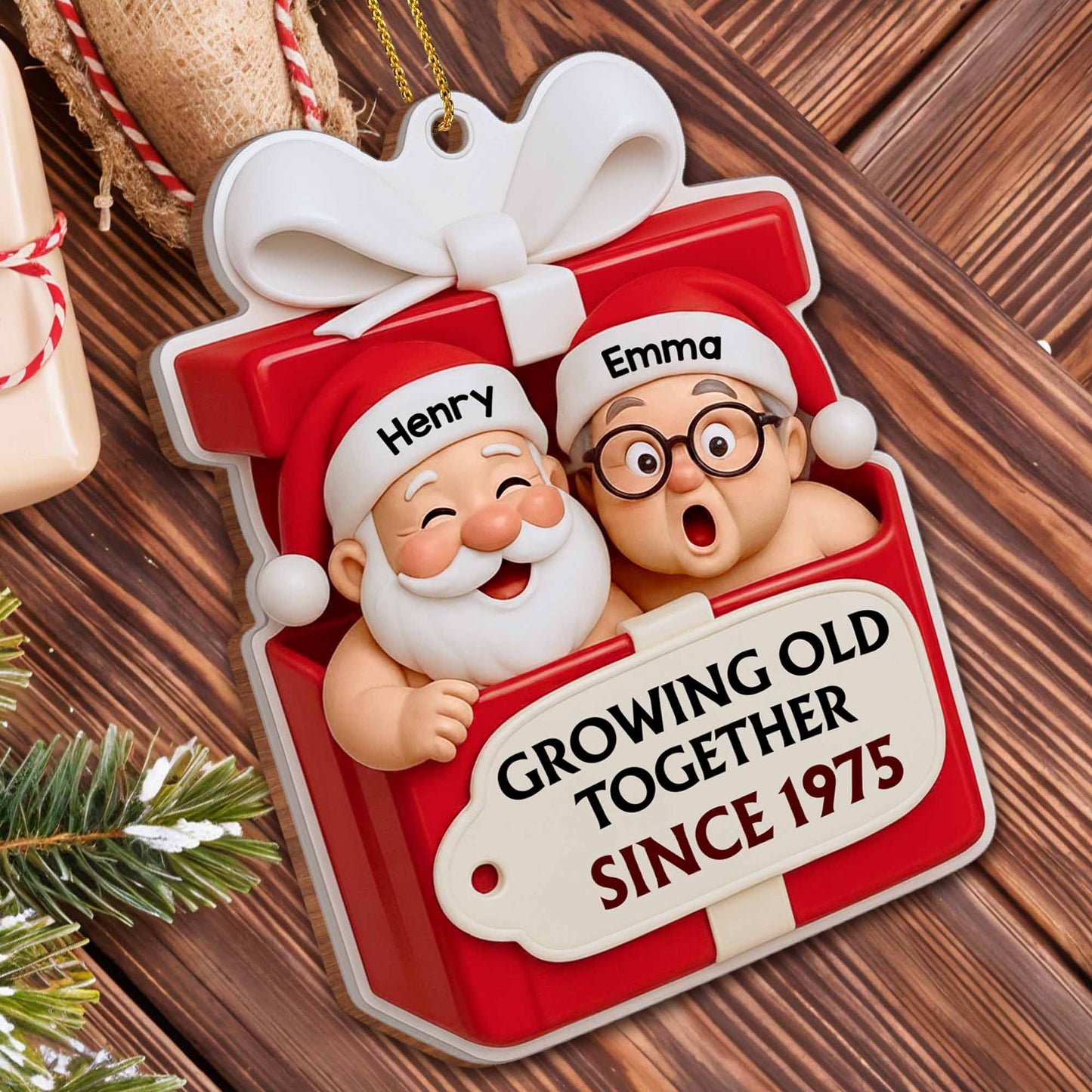 Growing Old Together, Santa Claus And Sleigh - Personalized Custom Wood Ornament, Custom Shaped - CPL1045_WDO