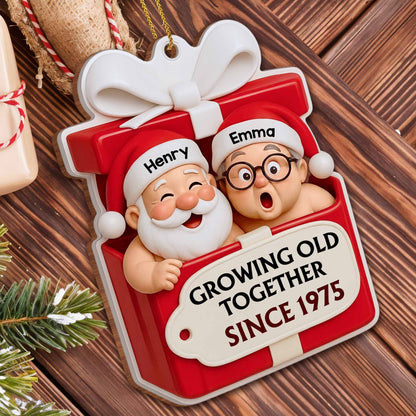 Growing Old Together, Santa Claus And Sleigh - Personalized Custom Wood Ornament, Custom Shaped - CPL1045_WDO