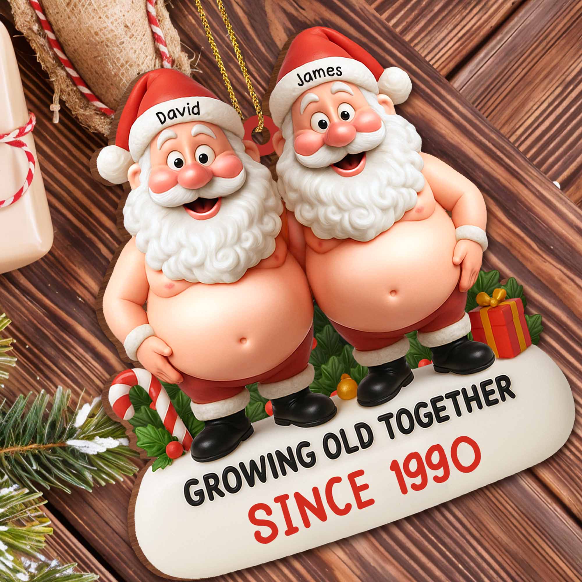 Growing Old Together With Santa Clauses, Custom Wood Ornament, Gift For ...