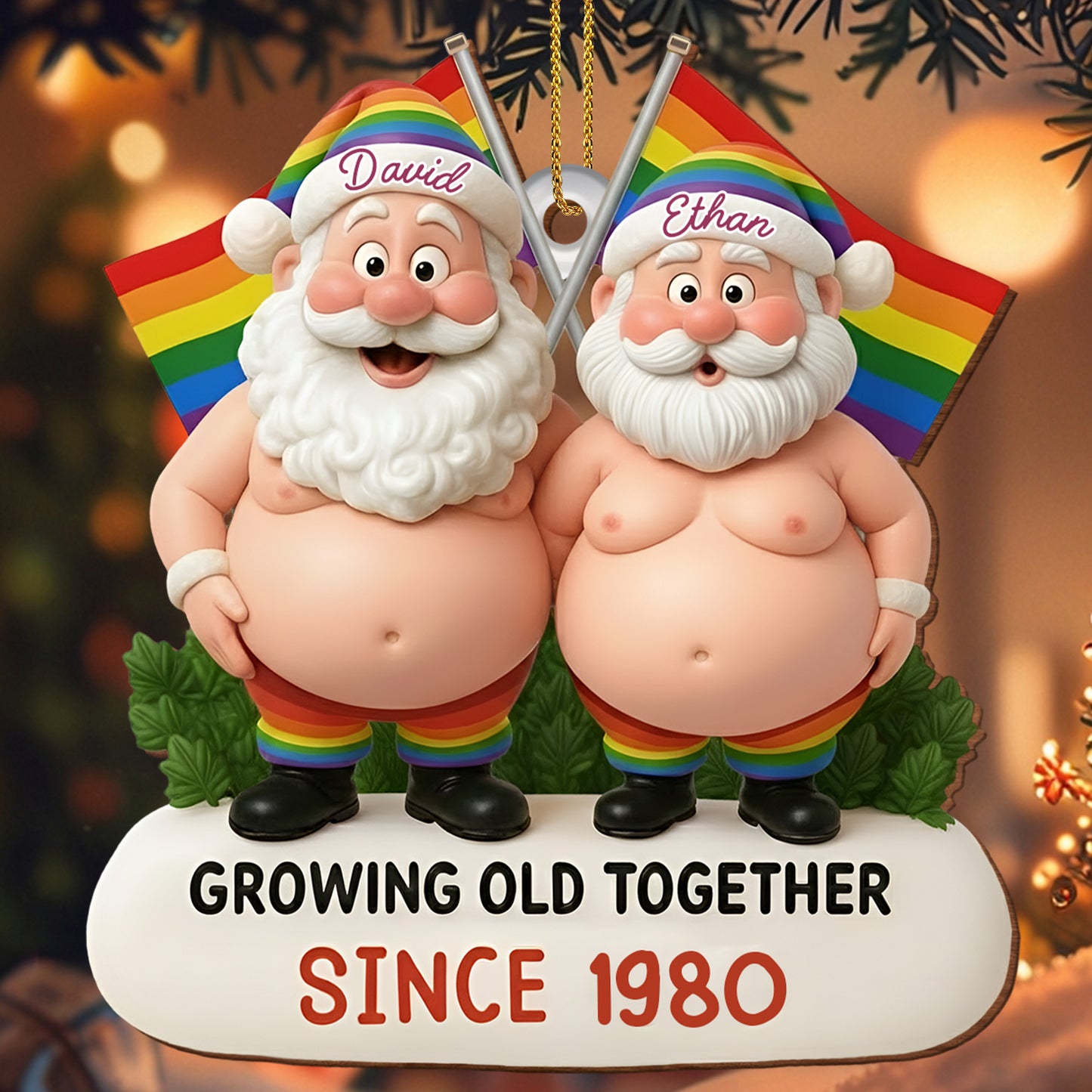 Growing Old Together, Santa Hats And Rainbow Flag