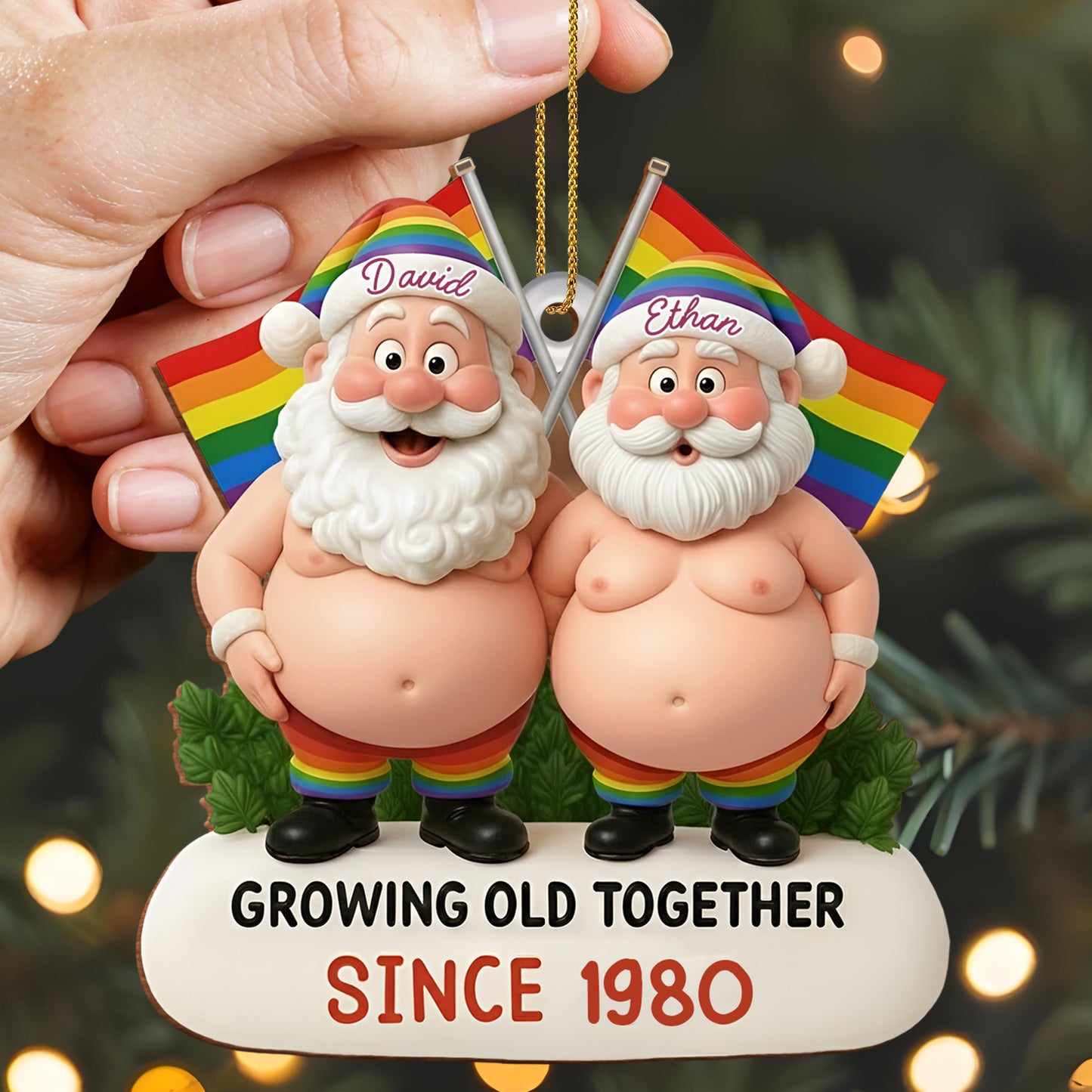 Growing Old Together, Santa Hats And Rainbow Flag