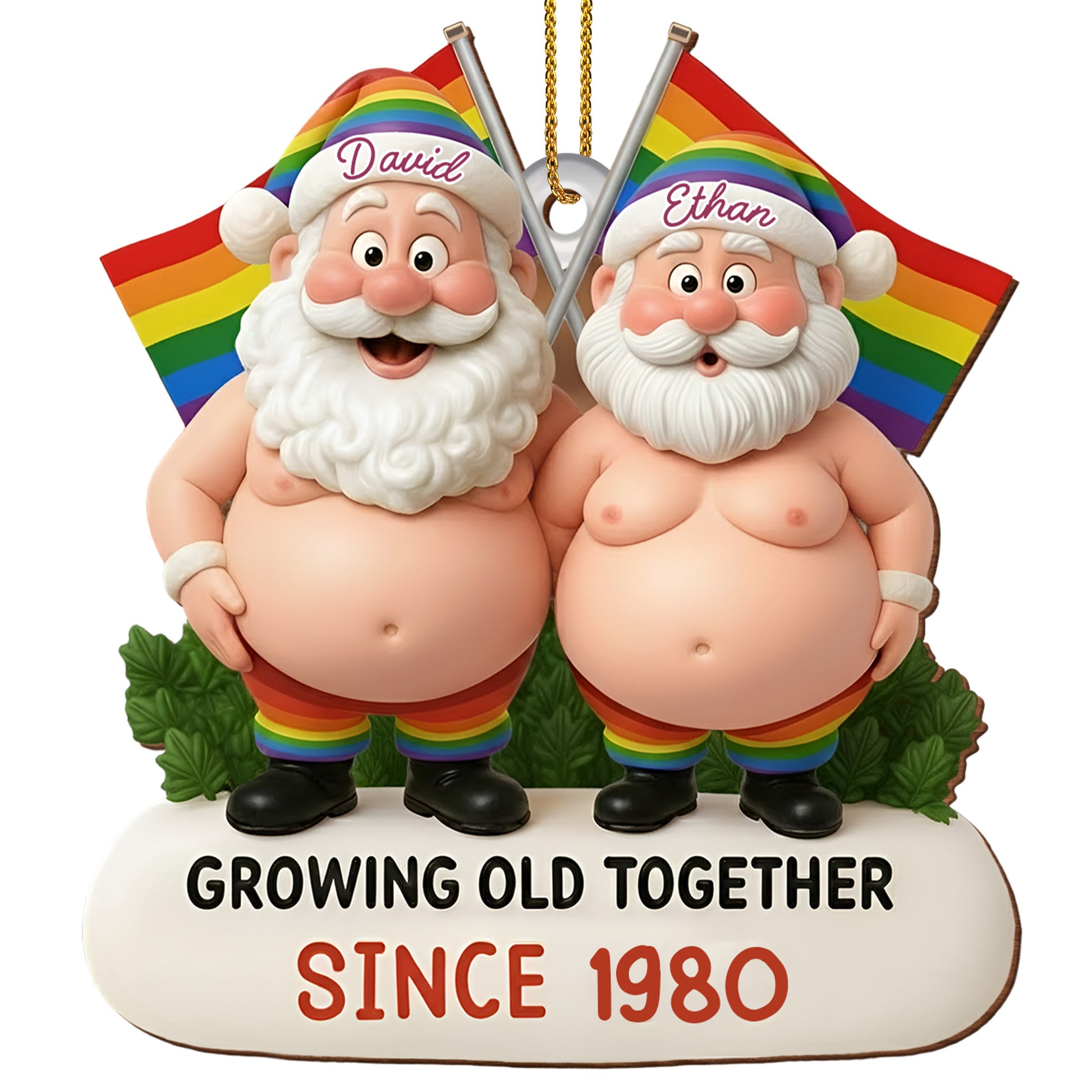 Growing Old Together, Santa Hats And Rainbow Flag