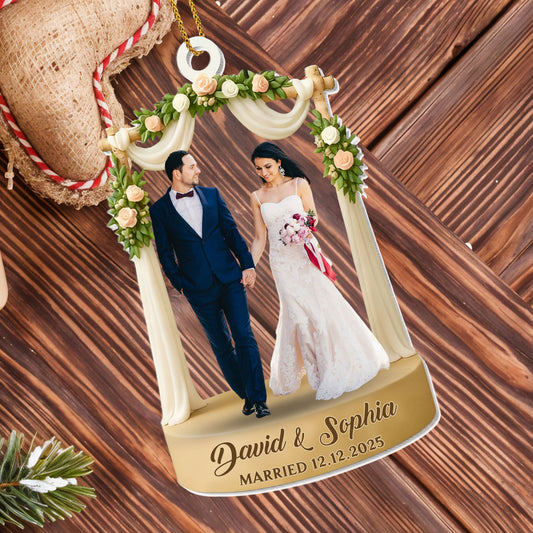 Celebrate Your Love With Wedding Arch And Roses - Personalized Custom Acrylic Ornament, Christmas Gift - CPL1066_ACO