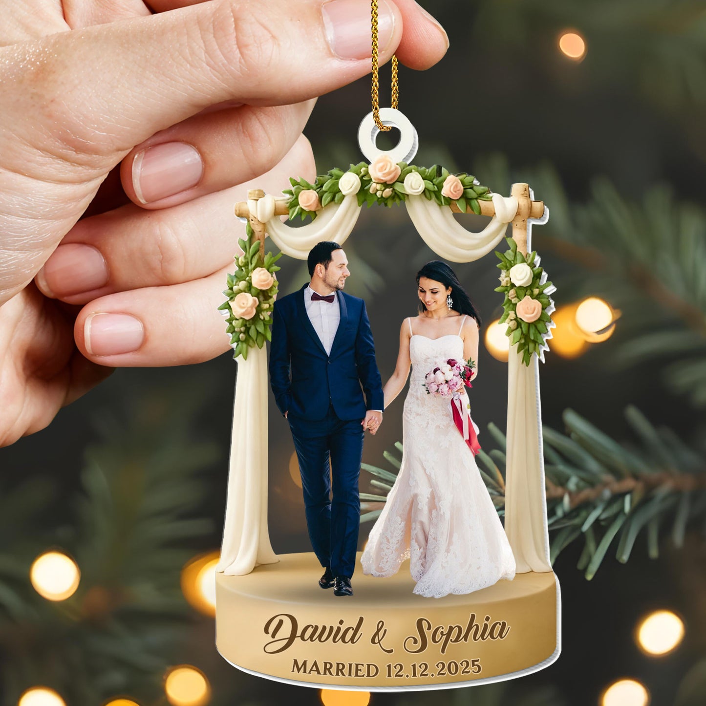 Celebrate Your Love With Wedding Arch And Roses - Personalized Custom Acrylic Ornament, Christmas Gift - CPL1066_ACO