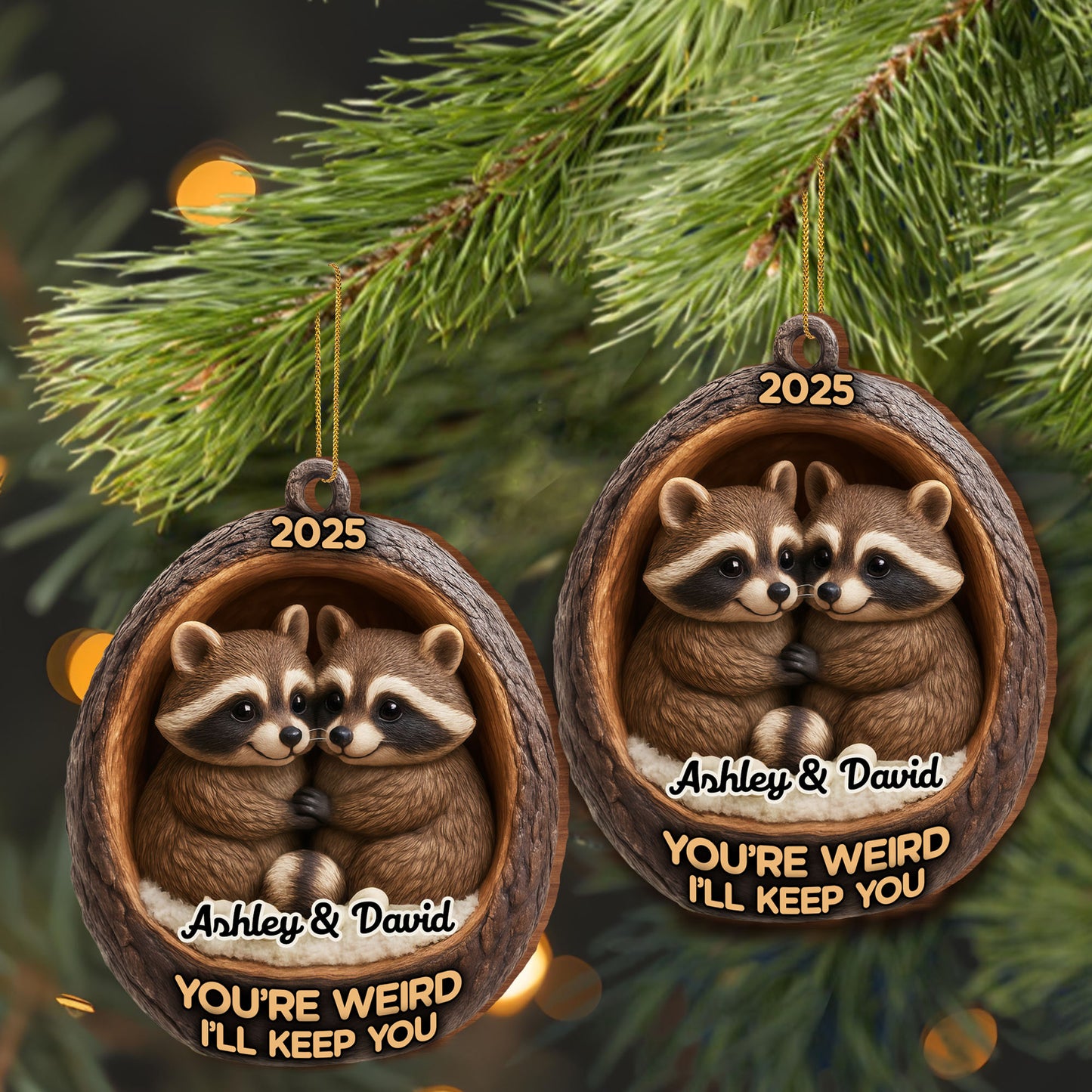 You're Weird I'll Keep You, Raccoons In Tree Trunk