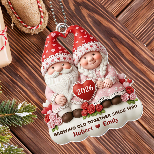 Growing Old Together Since, Gnome Couple With Hearts