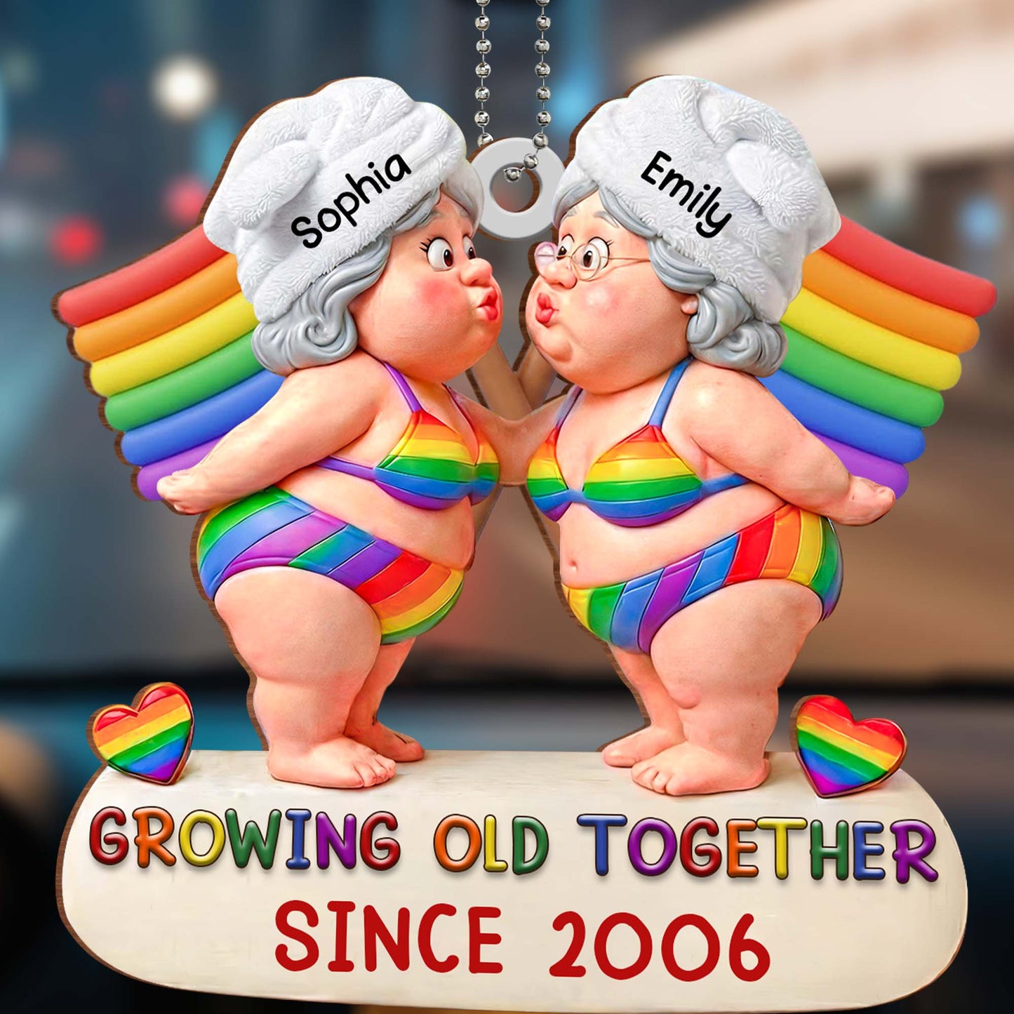 Growing Old Together, Elderly Couple With Rainbow Colors