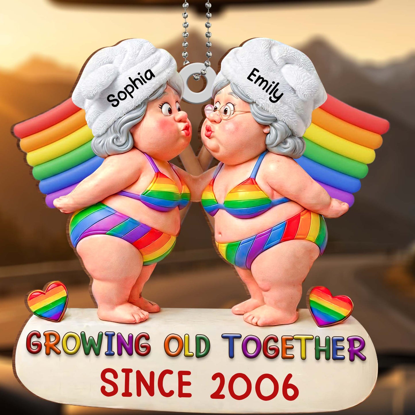 Growing Old Together, Elderly Couple With Rainbow Colors