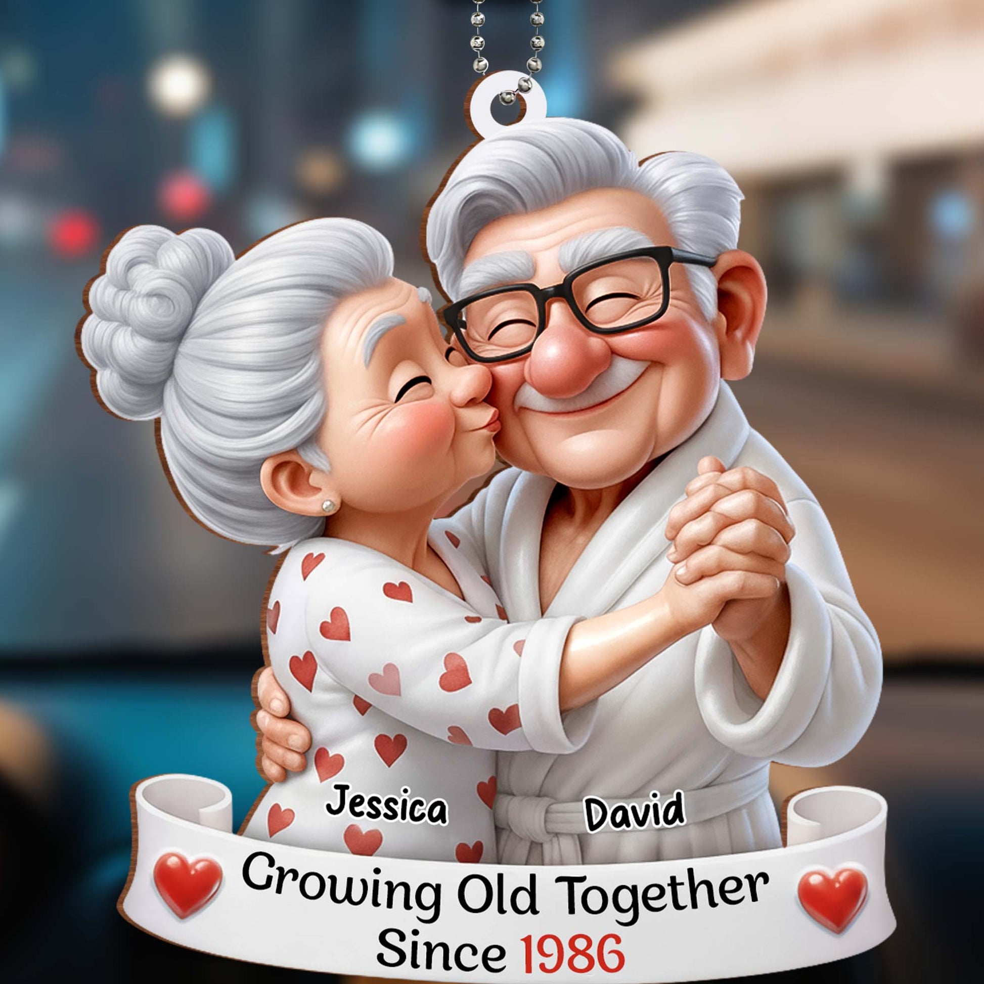 Growing Old Together, Elderly Couple With Hearts