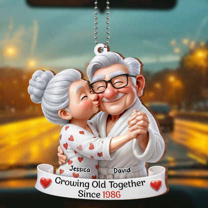 Growing Old Together, Elderly Couple With Hearts