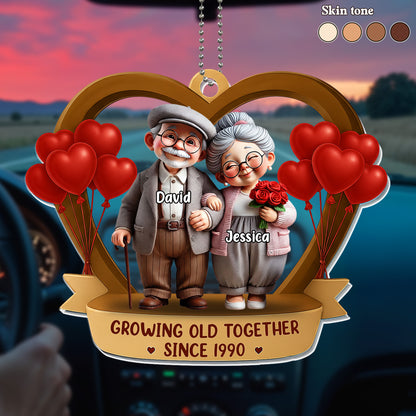 Growing Old Together, Elderly Couple With Hearts And Balloons