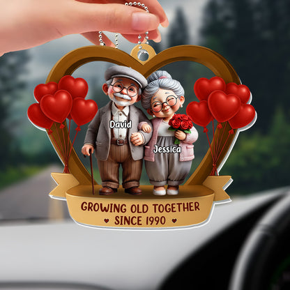 Growing Old Together, Elderly Couple With Hearts And Balloons