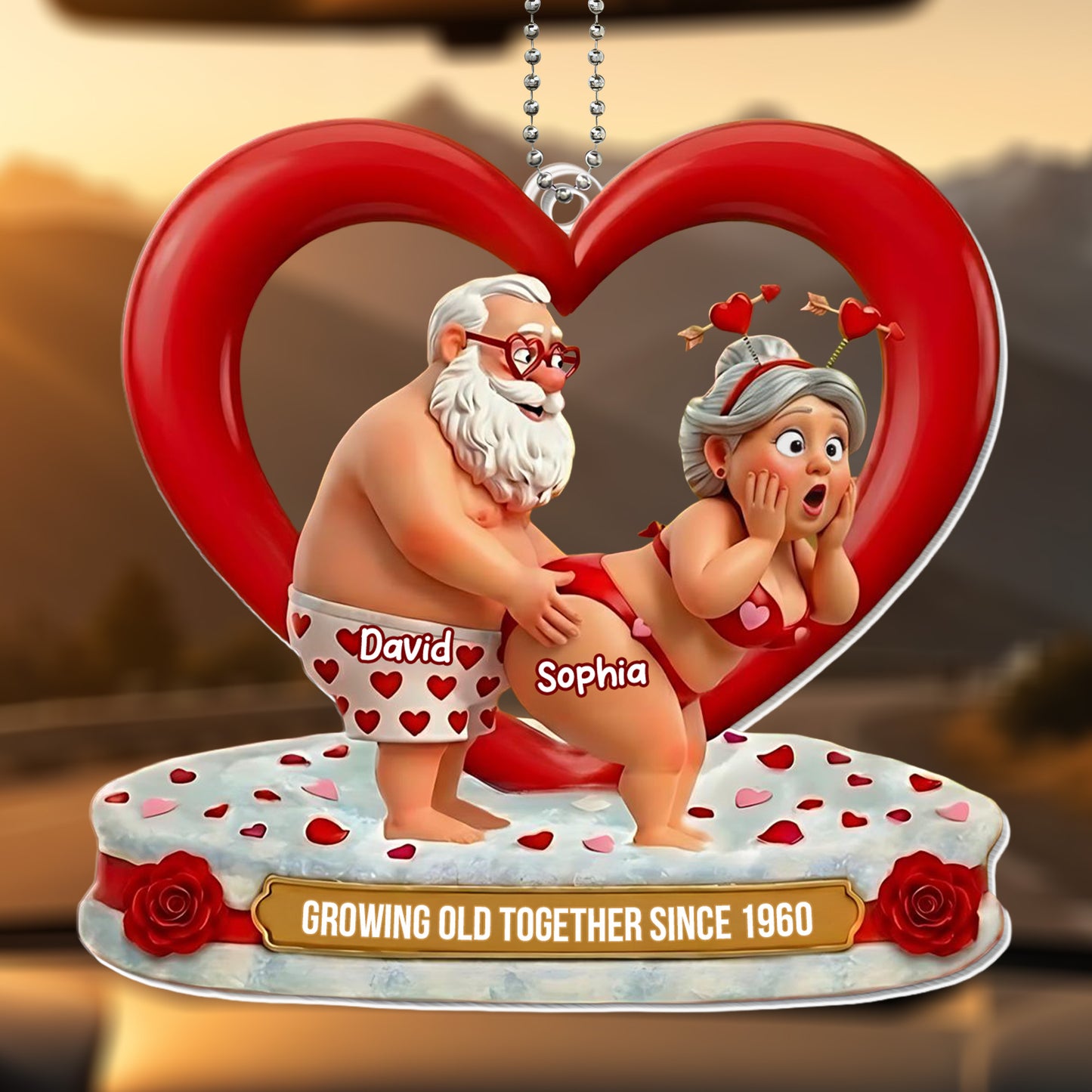 Growing Old Together, Heart And Roses - Personalized Custom Acrylic Ornament, Car Hanging Ornament - CPL1139_ACA