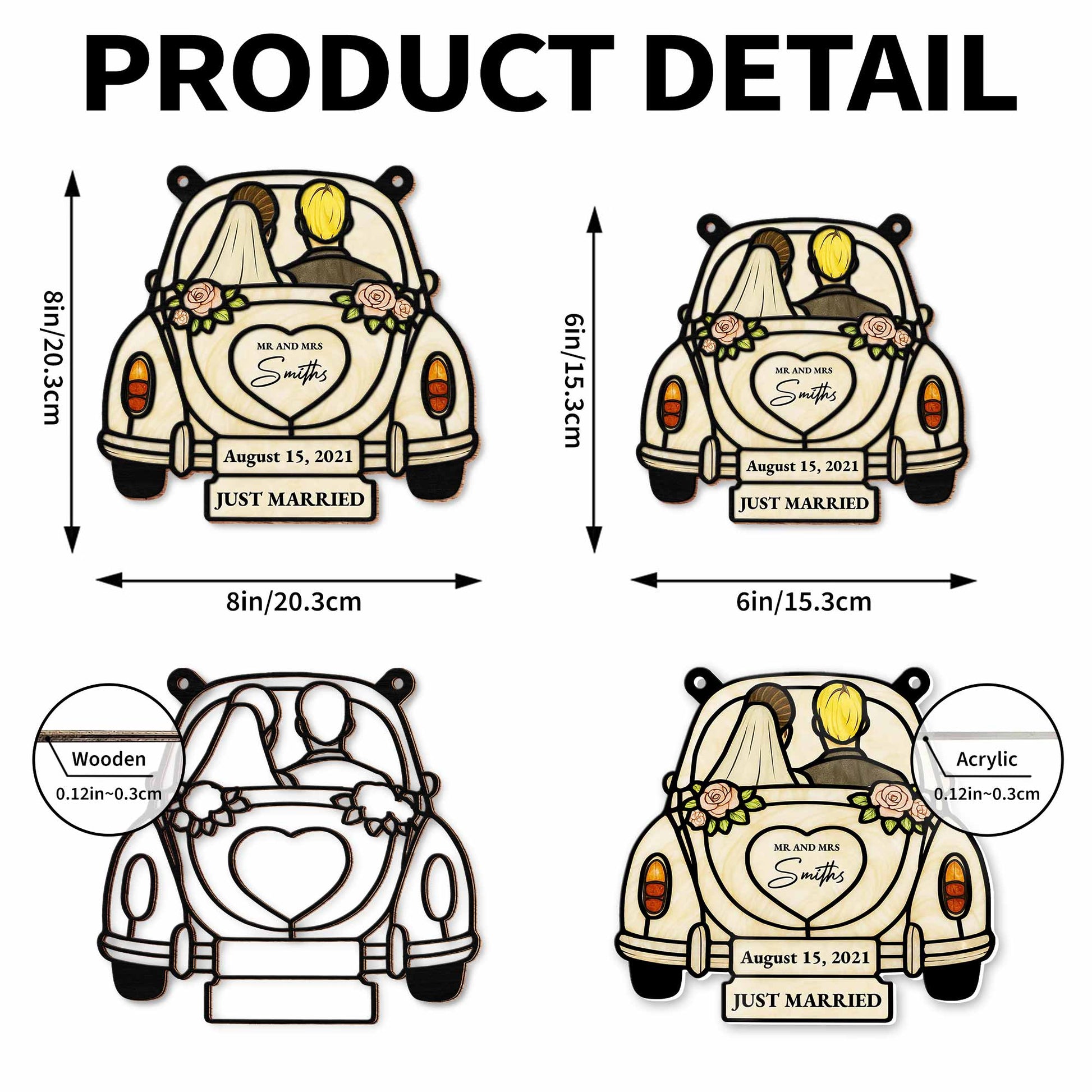Just Married Wedding Car and Roses Suncatcher