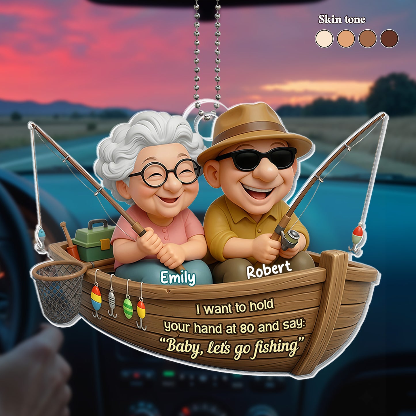 Hold Your Hand At 80 And Say Let's Go Fishing - Personalized Custom Acrylic Ornament, Car Hanging Ornament - CPL1172_ACA