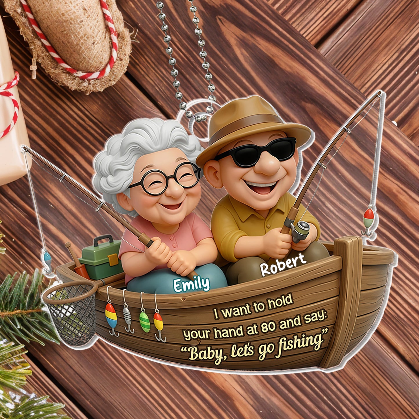Hold Your Hand At 80 And Say Let's Go Fishing - Personalized Custom Acrylic Ornament, Car Hanging Ornament - CPL1172_ACA