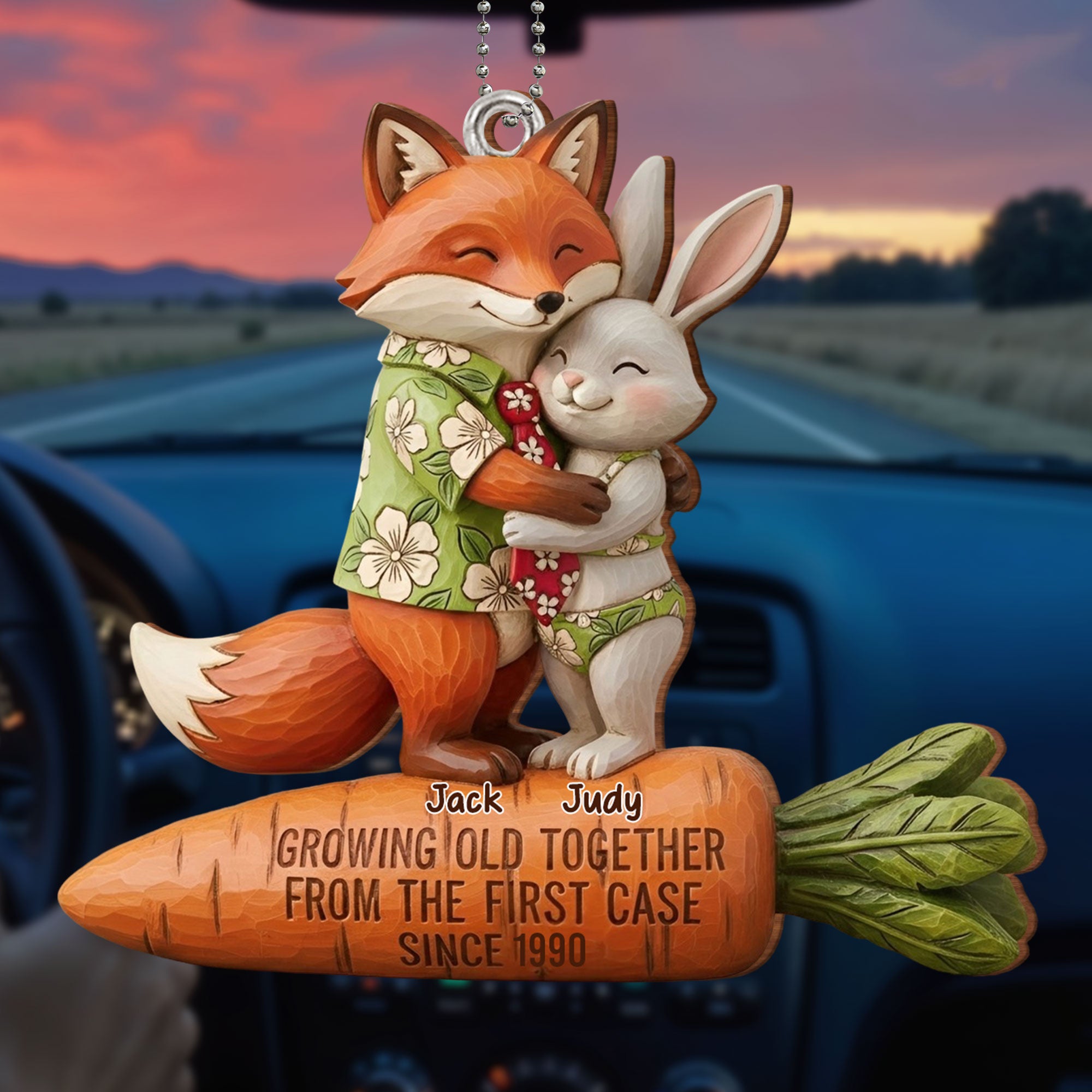 Growing Old Together Fox and Rabbit Ornament,Car Hanging Ornament,Gift ...