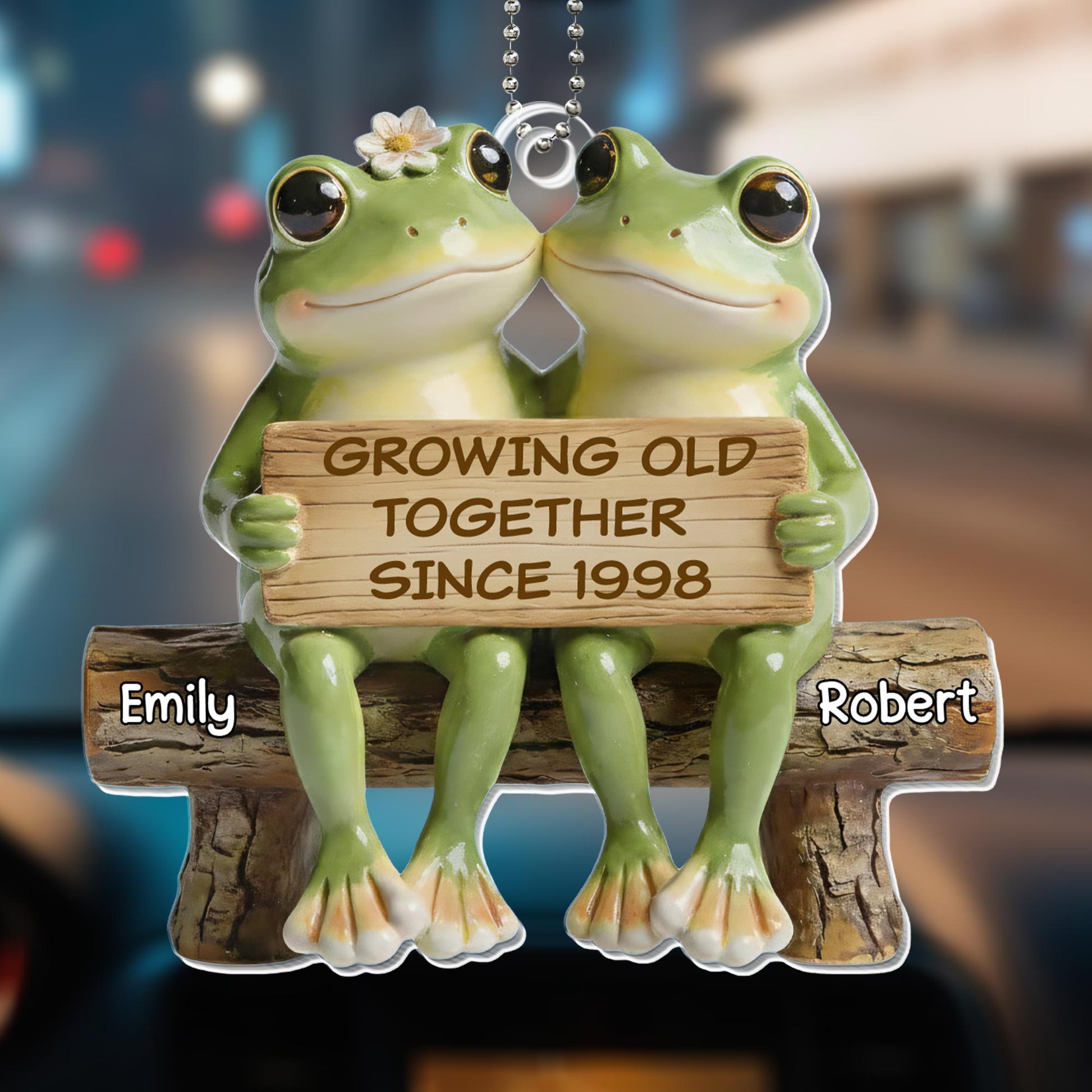 Growing Old Together, Cute Frogs On Bench