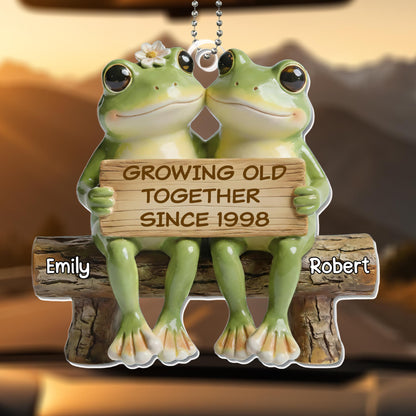 Growing Old Together, Cute Frogs On Bench