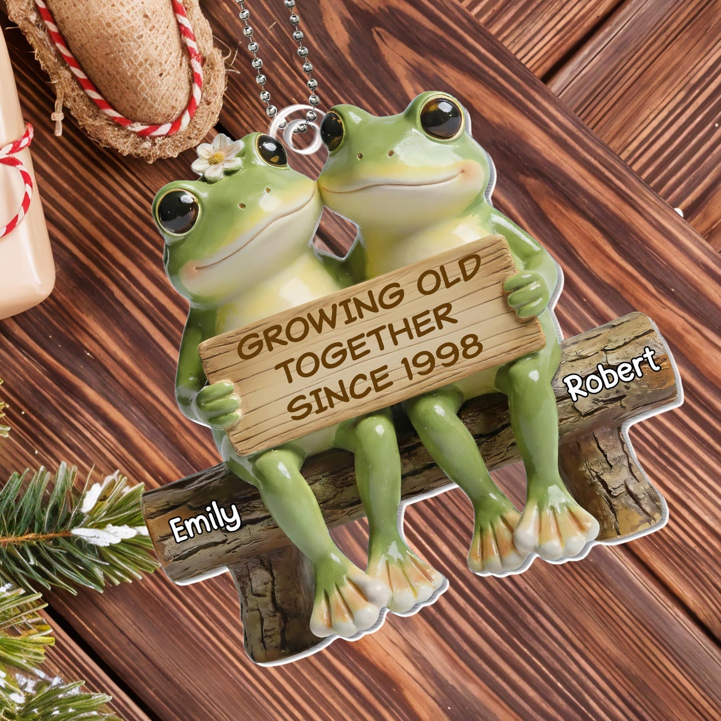 Growing Old Together, Cute Frogs On Bench