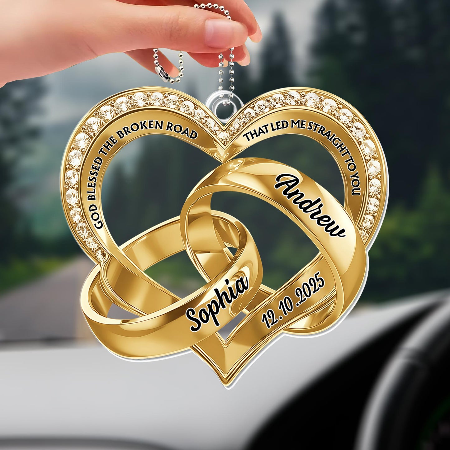 God Blessed The Broken Road, Heart And Rings Design