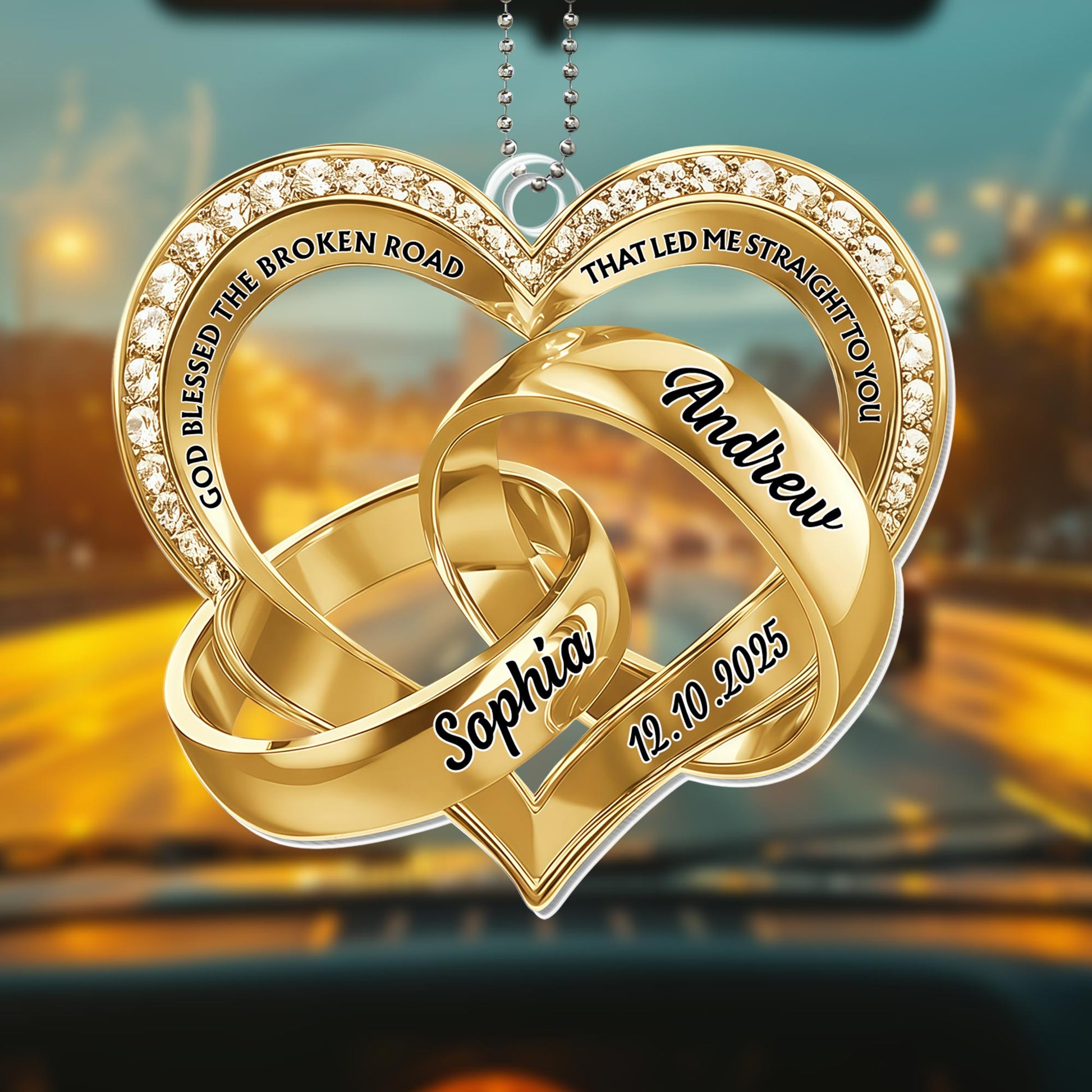 God Blessed The Broken Road, Heart And Rings Design