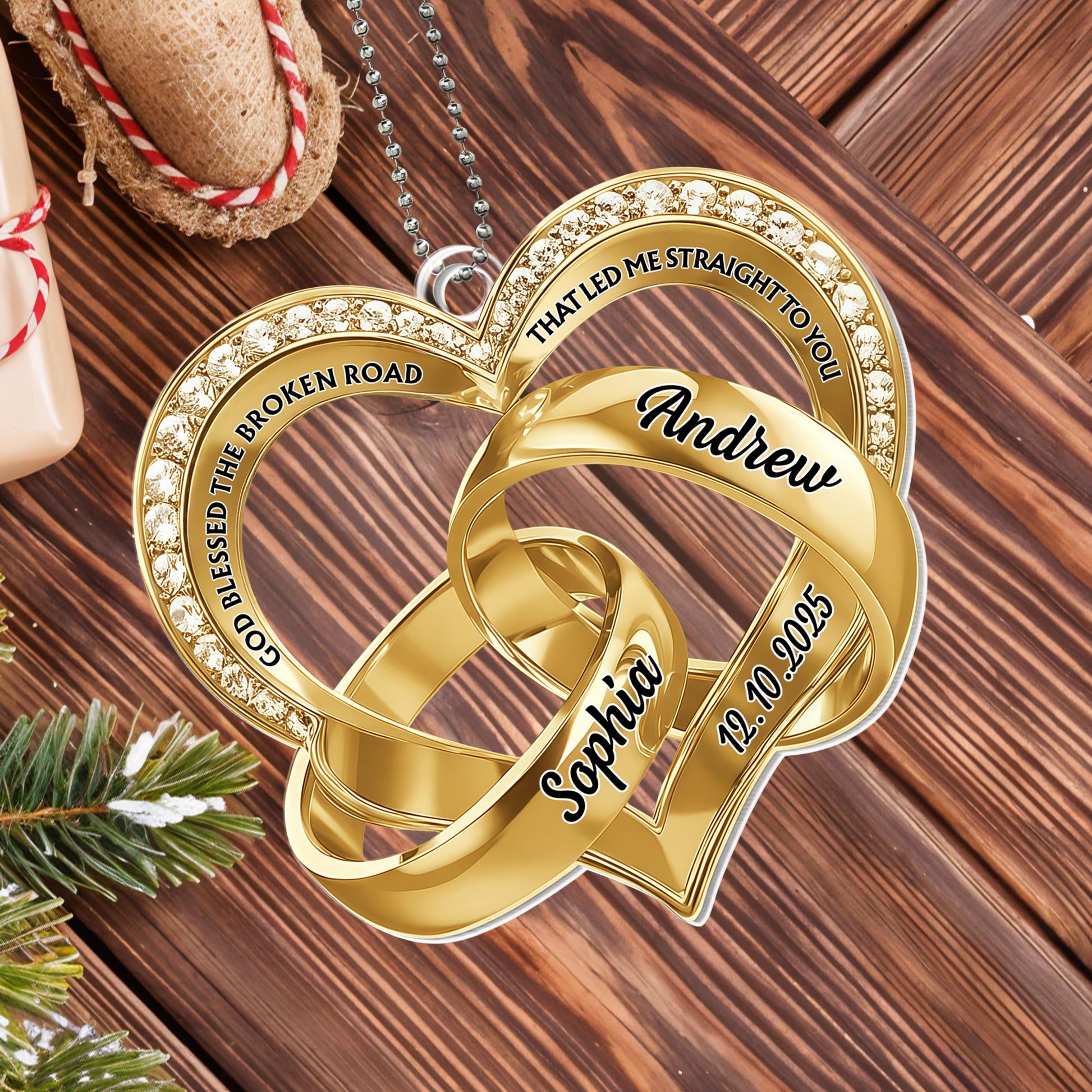 God Blessed The Broken Road, Heart And Rings Design