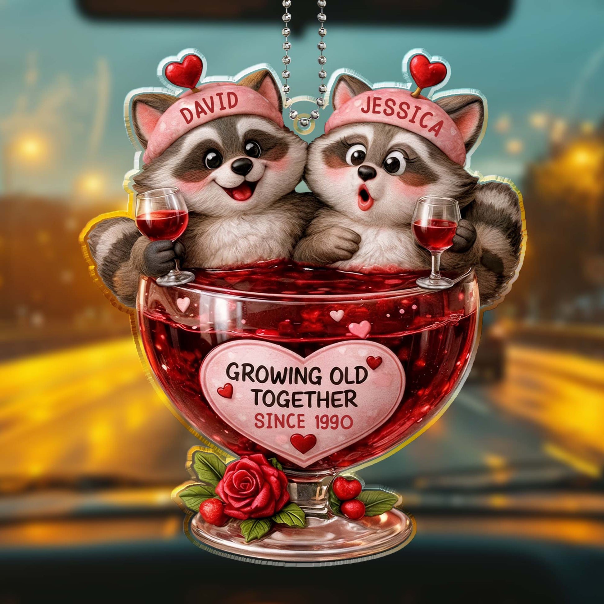 Growing Old Together, Raccoons Sharing Red Wine