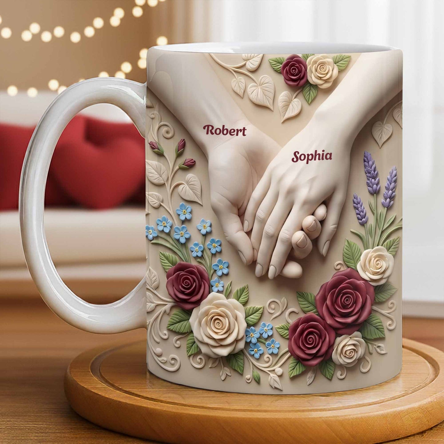 Celebrate Love And Commitment, Hands And Roses - Personalized Custom Coffee Mug - CPL1187_MG