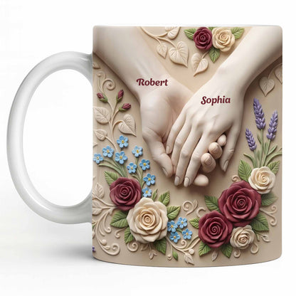 Celebrate Love And Commitment, Hands And Roses - Personalized Custom Coffee Mug - CPL1187_MG