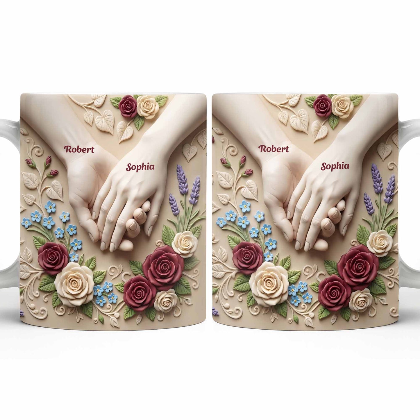 Celebrate Love And Commitment, Hands And Roses - Personalized Custom Coffee Mug - CPL1187_MG