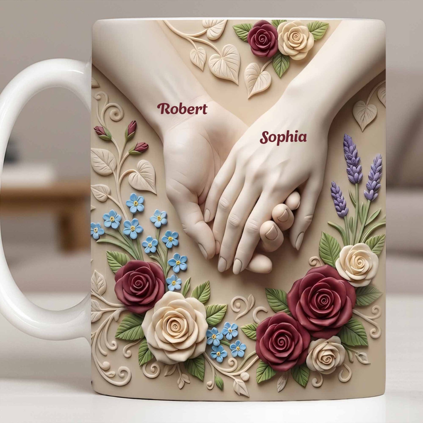 Celebrate Love And Commitment, Hands And Roses - Personalized Custom Coffee Mug - CPL1187_MG