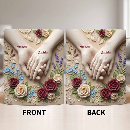 Celebrate Love And Commitment, Hands And Roses - Personalized Custom Coffee Mug - CPL1187_MG