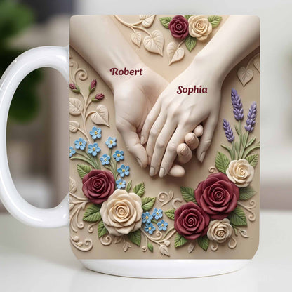 Celebrate Love And Commitment, Hands And Roses - Personalized Custom Coffee Mug - CPL1187_MG