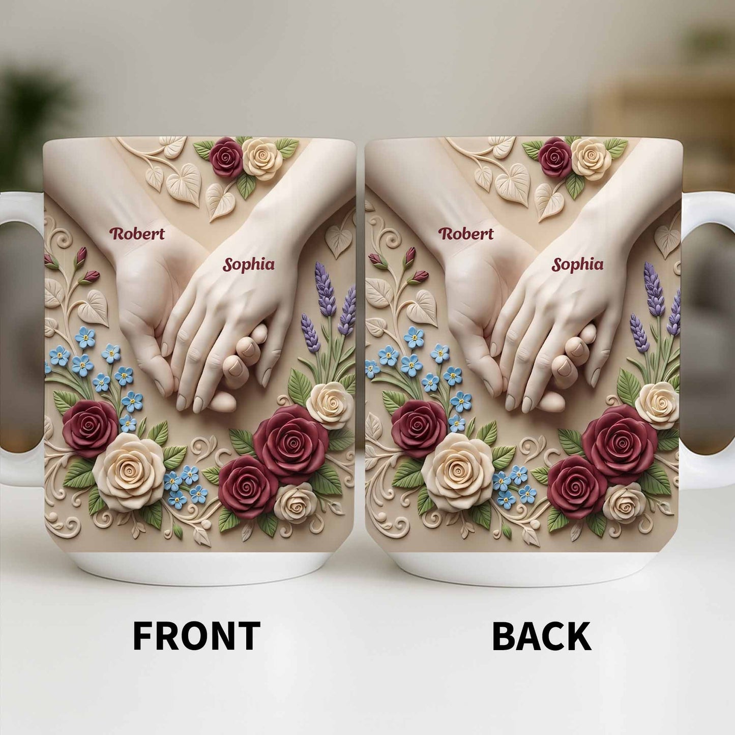 Celebrate Love And Commitment, Hands And Roses - Personalized Custom Coffee Mug - CPL1187_MG
