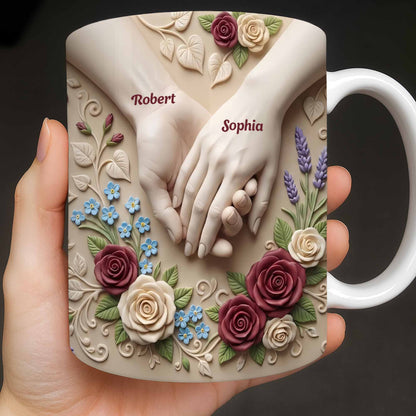 Celebrate Love And Commitment, Hands And Roses - Personalized Custom Coffee Mug - CPL1187_MG