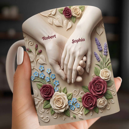 Celebrate Love And Commitment, Hands And Roses - Personalized Custom Coffee Mug - CPL1187_MG