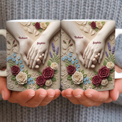Celebrate Love And Commitment, Hands And Roses - Personalized Custom Coffee Mug - CPL1187_MG