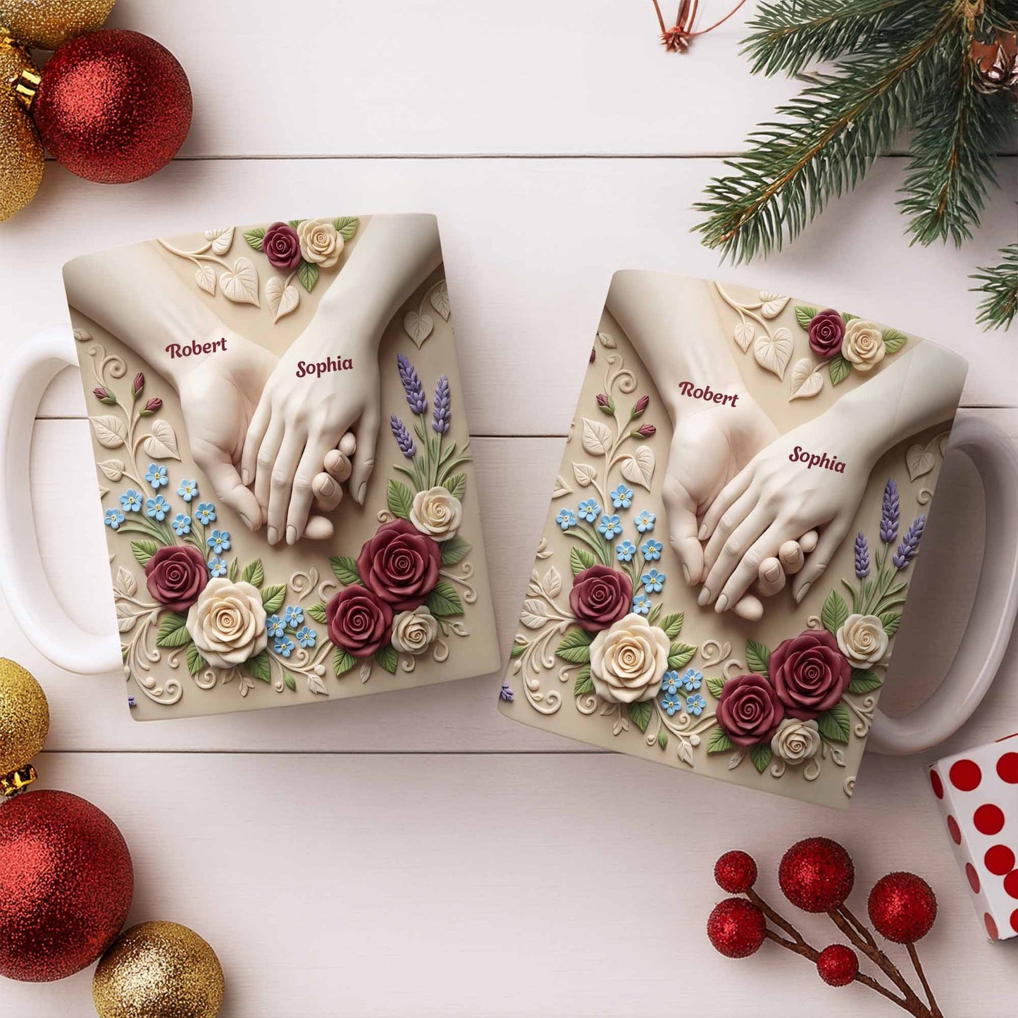 Celebrate Love And Commitment, Hands And Roses - Personalized Custom Coffee Mug - CPL1187_MG