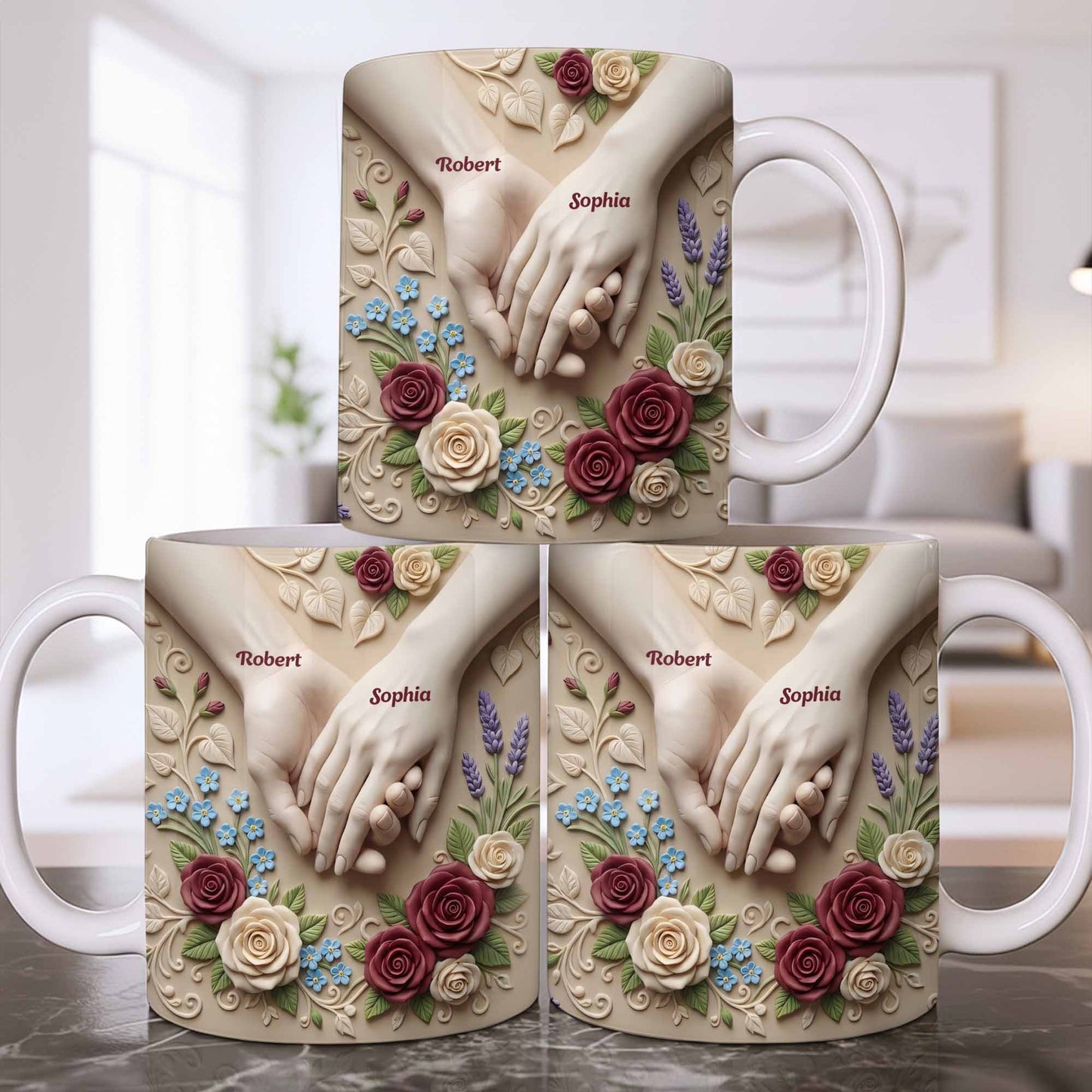 Celebrate Love And Commitment, Hands And Roses - Personalized Custom Coffee Mug - CPL1187_MG