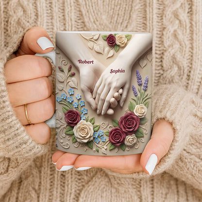 Celebrate Love And Commitment, Hands And Roses - Personalized Custom Coffee Mug - CPL1187_MG