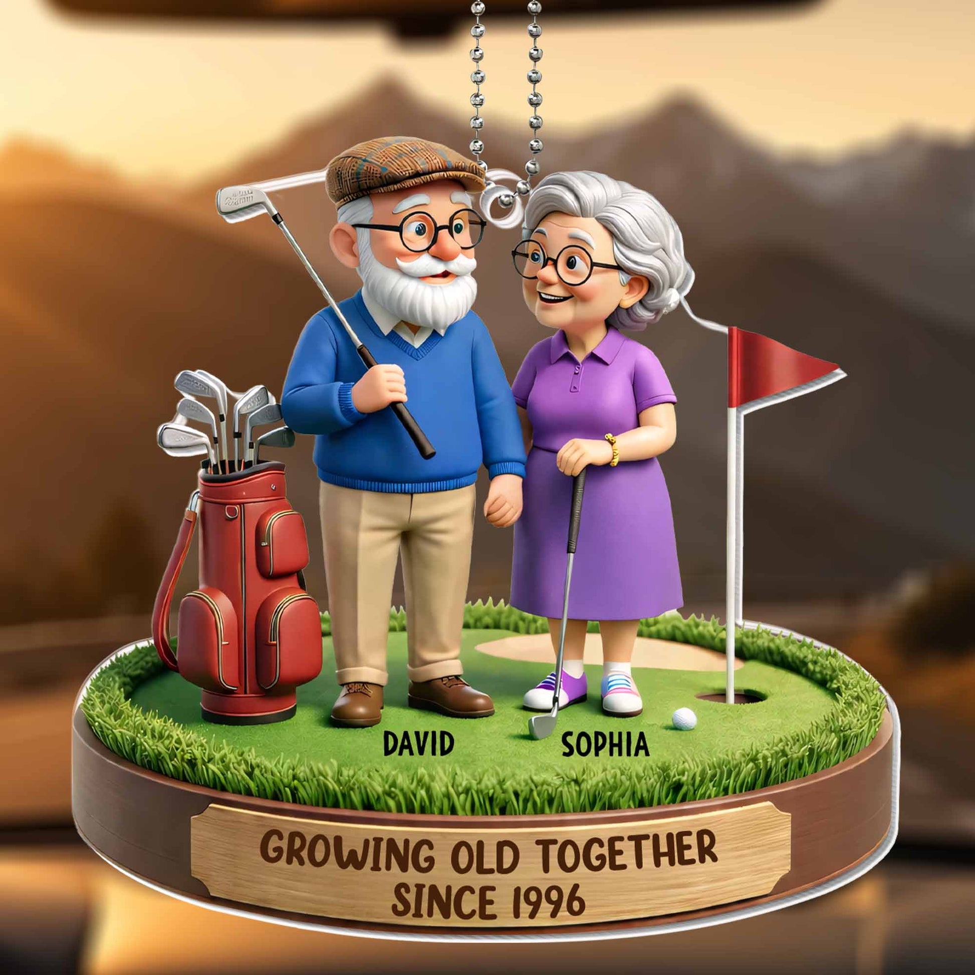 Growing Old Together Elderly Couple Golf Theme