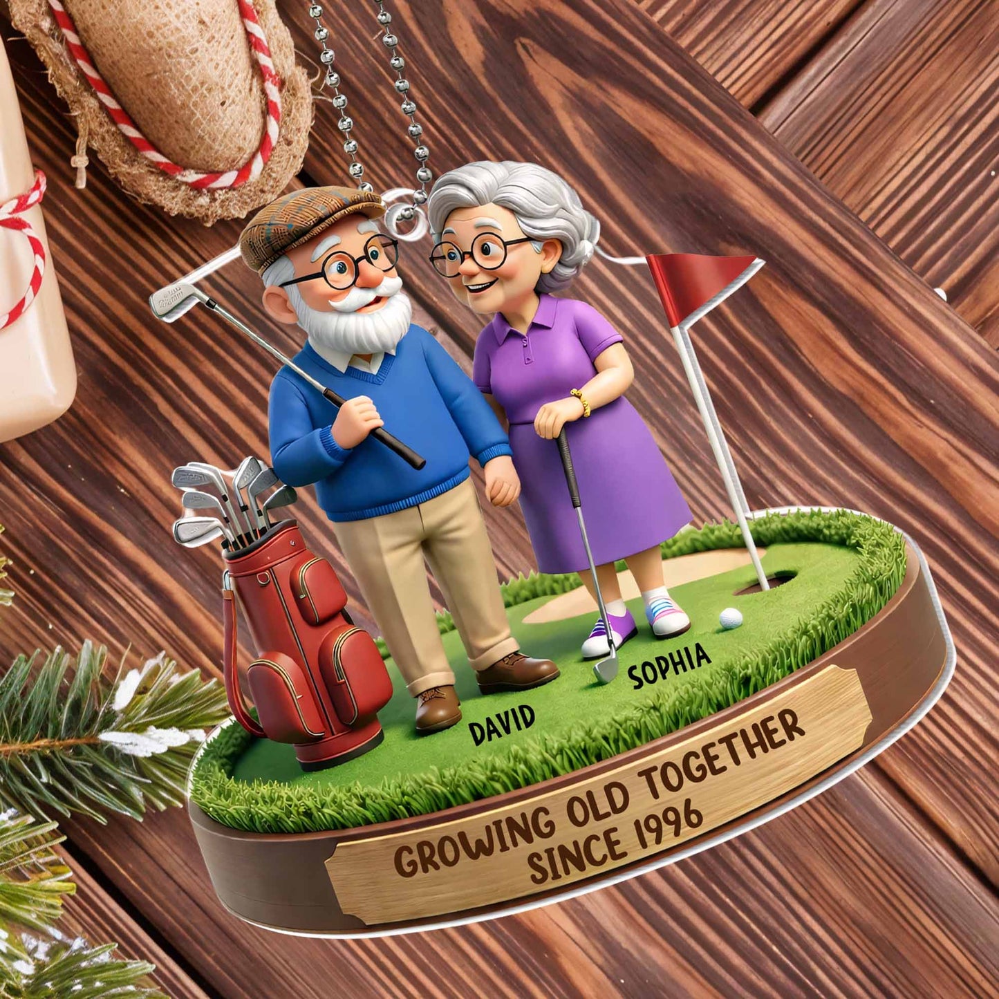 Growing Old Together Elderly Couple Golf Theme
