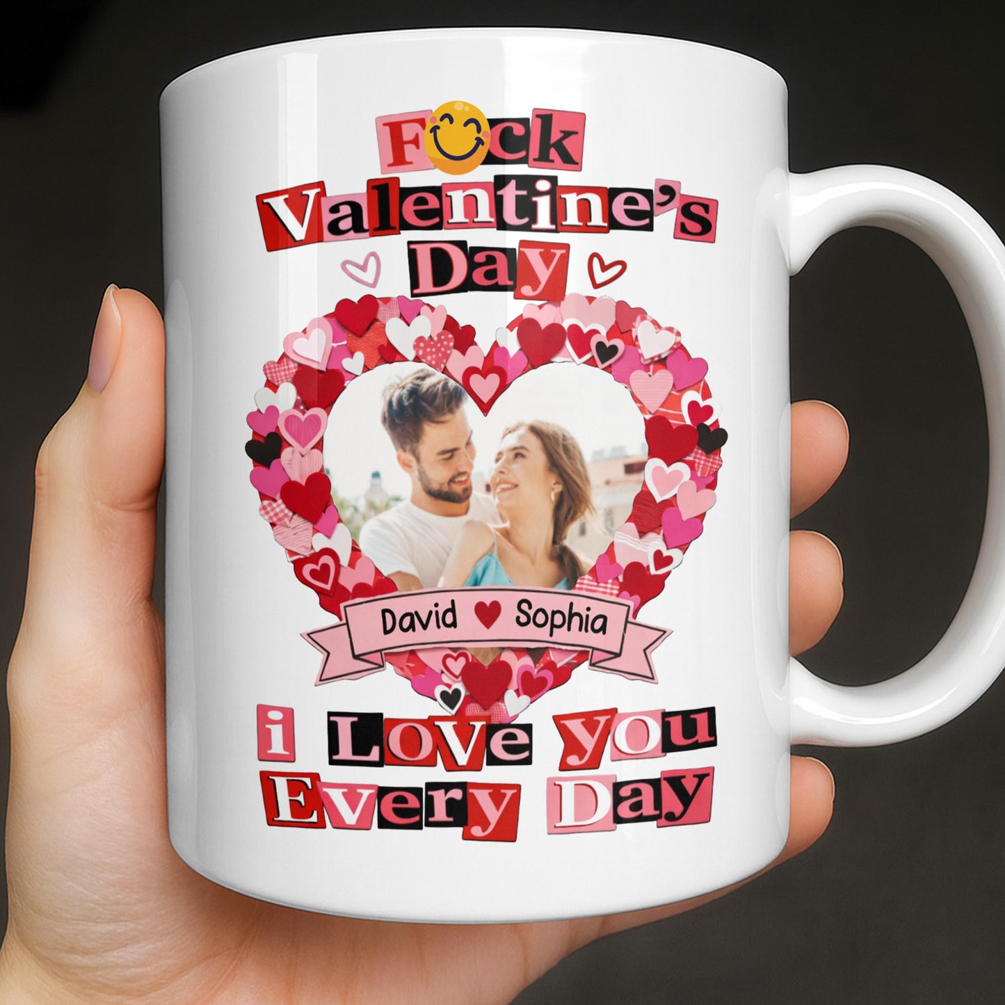 I Love You Every Day With Heart and Photo Frame - Personalized Custom Coffee Mug - CPL1218_MG