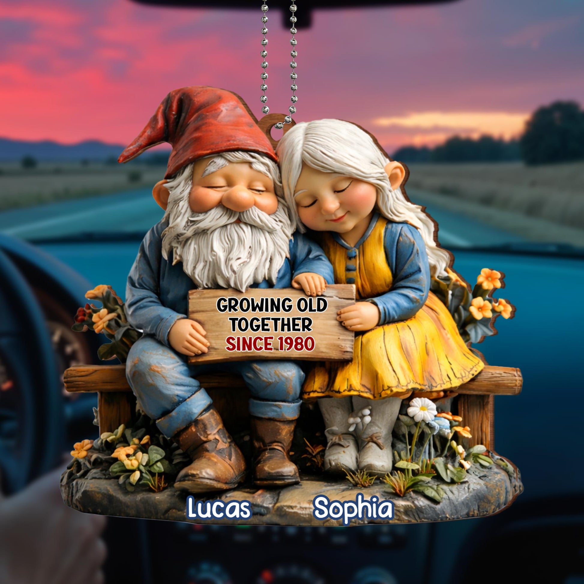 Growing Old Together, Gnomes And Flowers Ornament