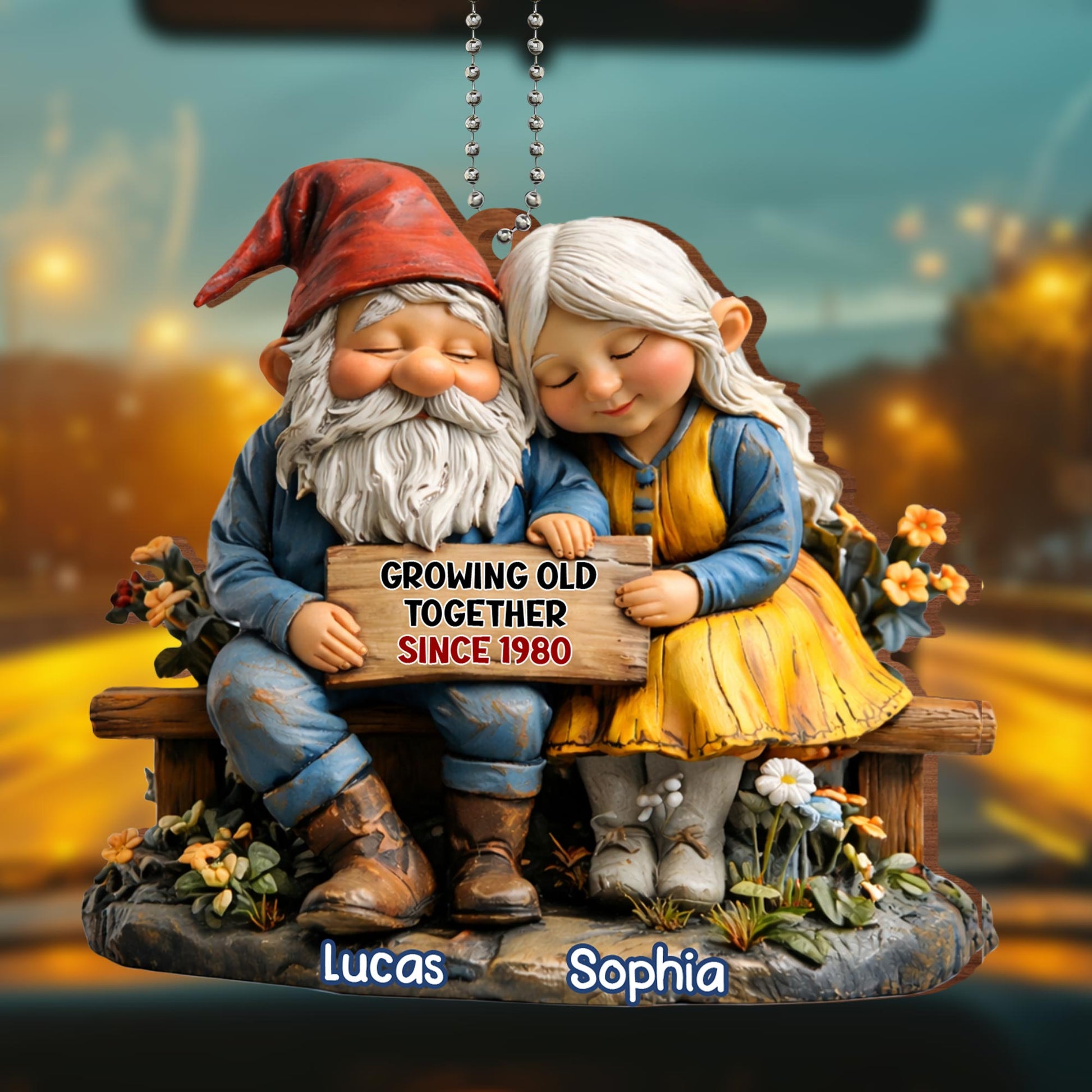 Growing Old Together, Gnomes And Flowers Ornament