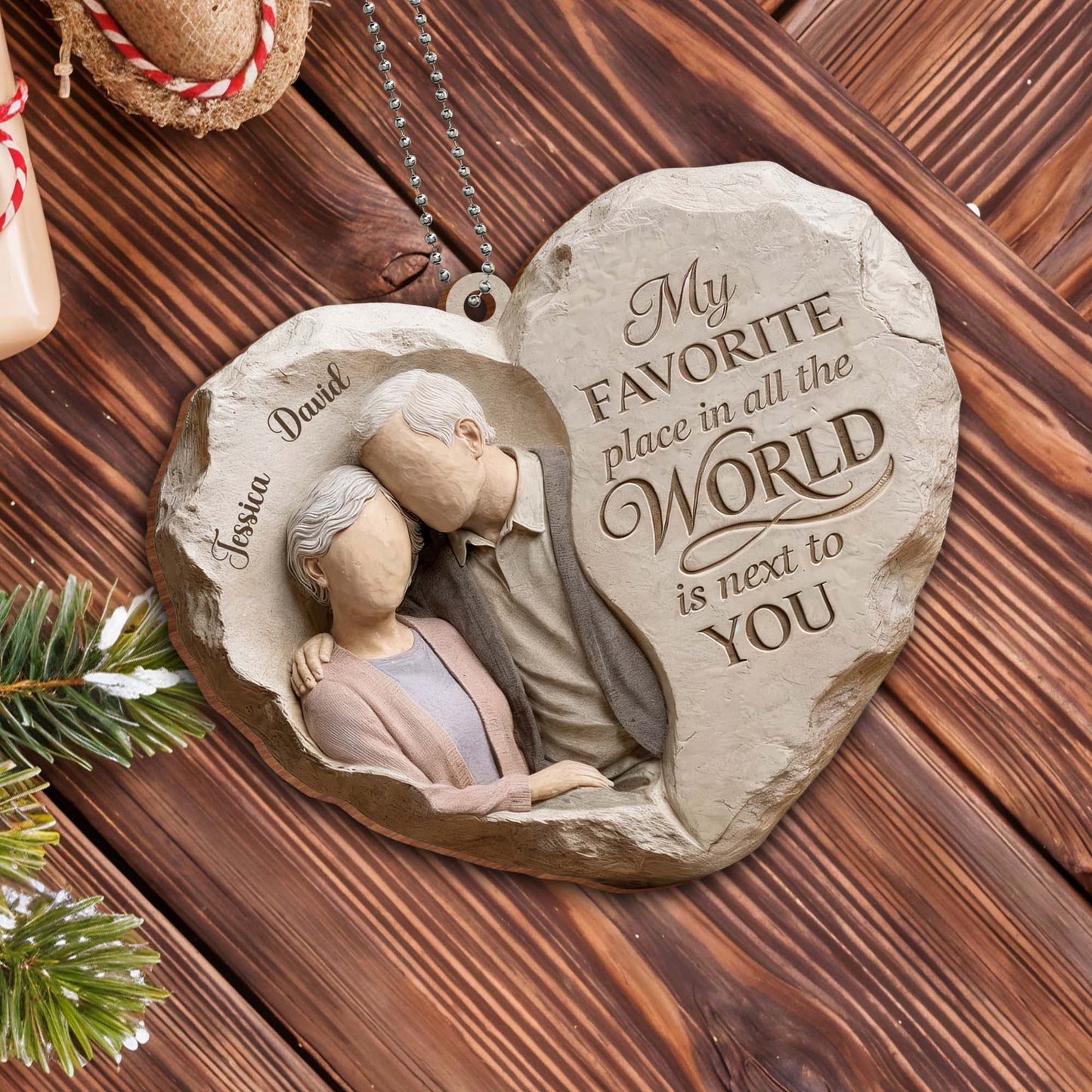 My Favorite Place Is Next to You Elderly Couple Heart Ornament