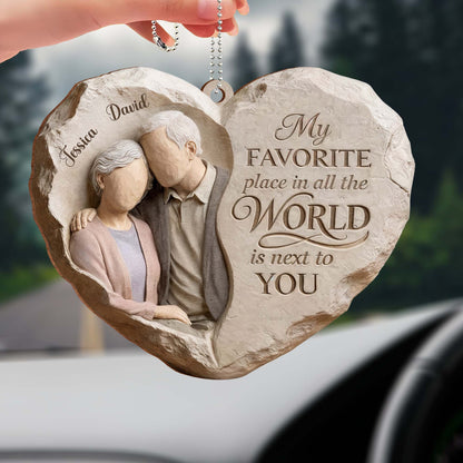 My Favorite Place Is Next to You Elderly Couple Heart Ornament