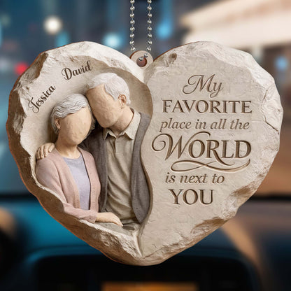 My Favorite Place Is Next to You Elderly Couple Heart Ornament