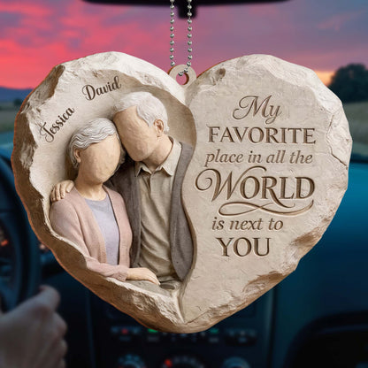 My Favorite Place Is Next to You Elderly Couple Heart Ornament